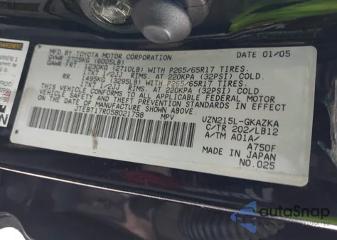 2005 Toyota 4Runner Limited V8 из США, поврежденный, VIN JTEBT17R058021798